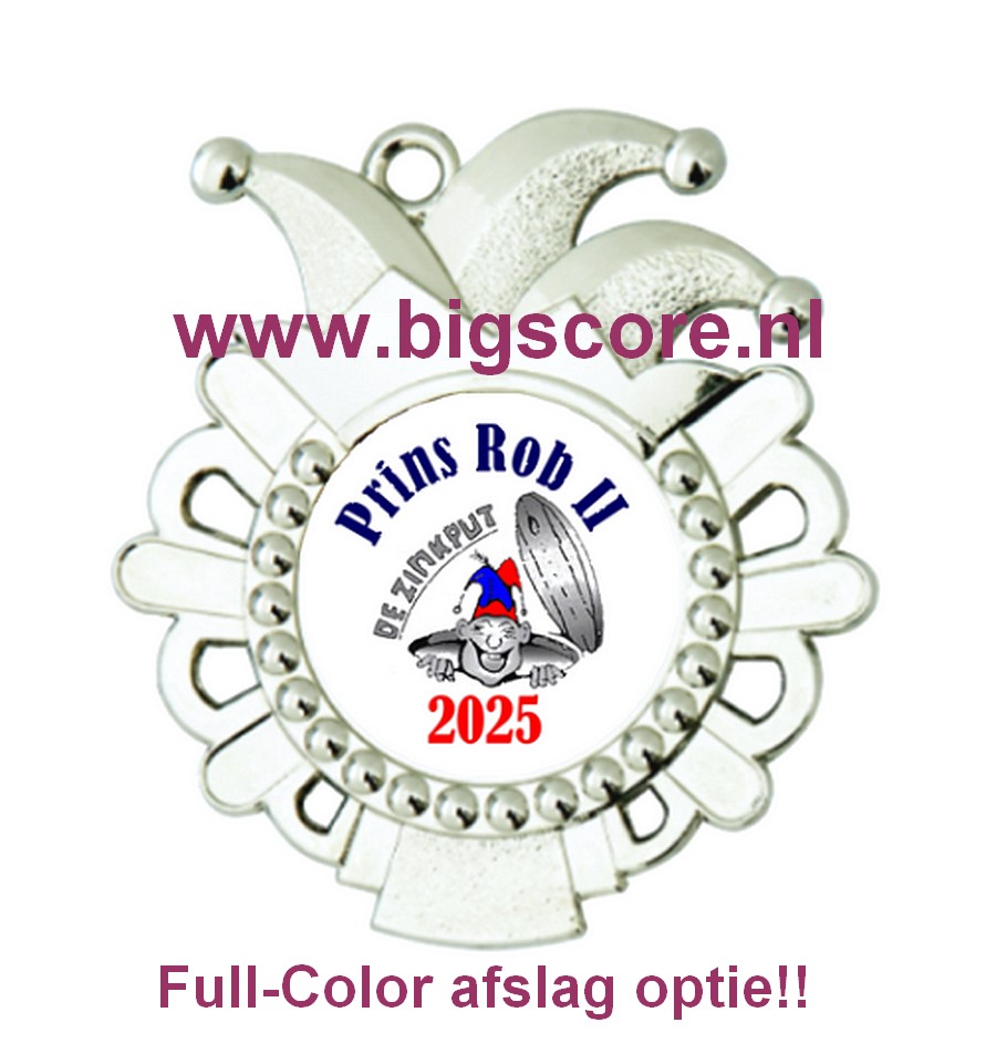 Carnaval medaille zilver D54.02 afmeting 50x56 mm